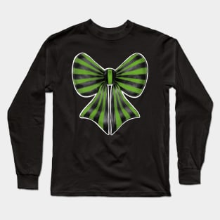 Black and Green Stripy Bow Long Sleeve T-Shirt